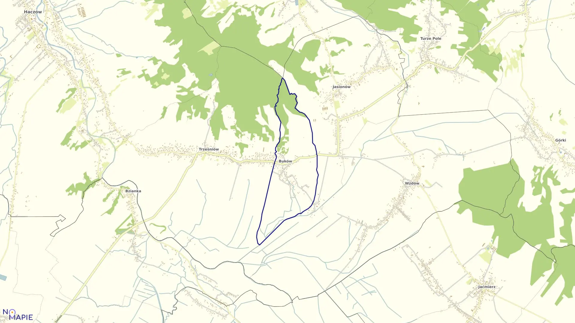 Mapa obrębu Buków w gminie Haczów