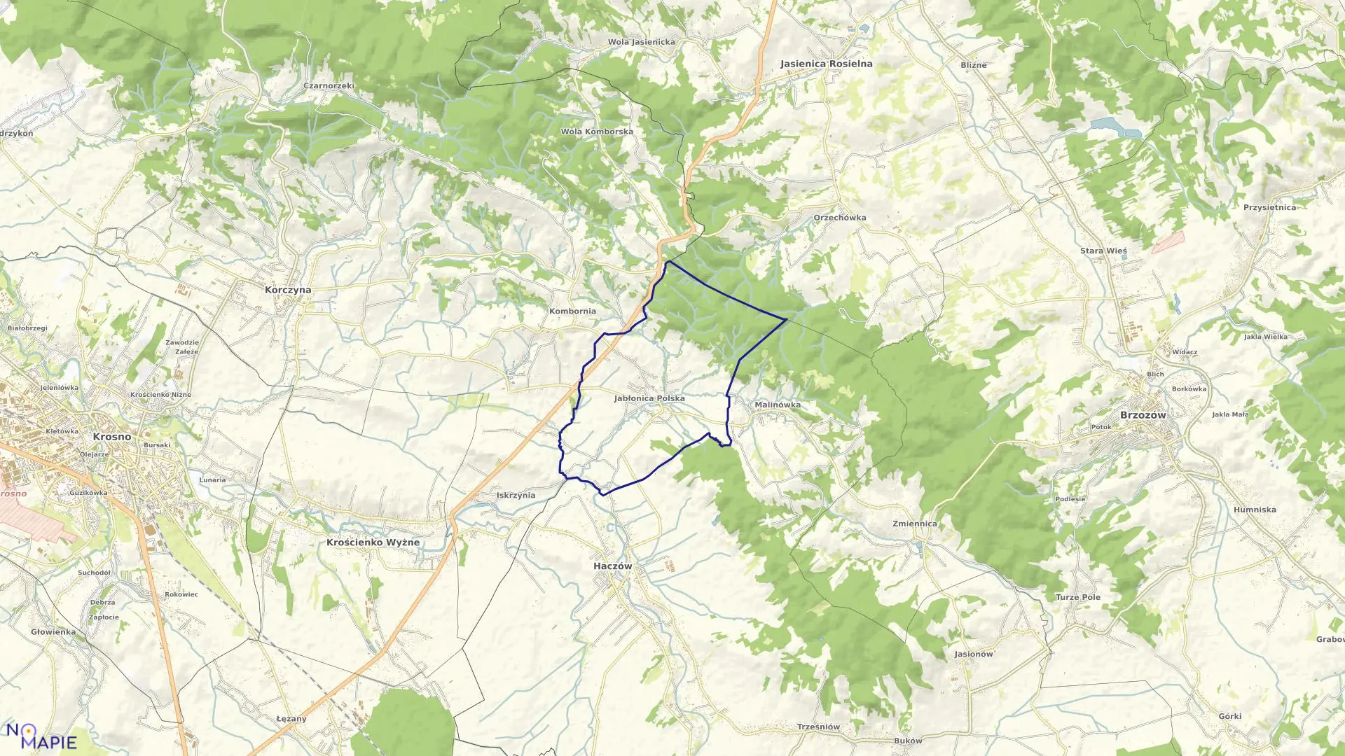 Mapa obrębu Jabłonica Polska w gminie Haczów