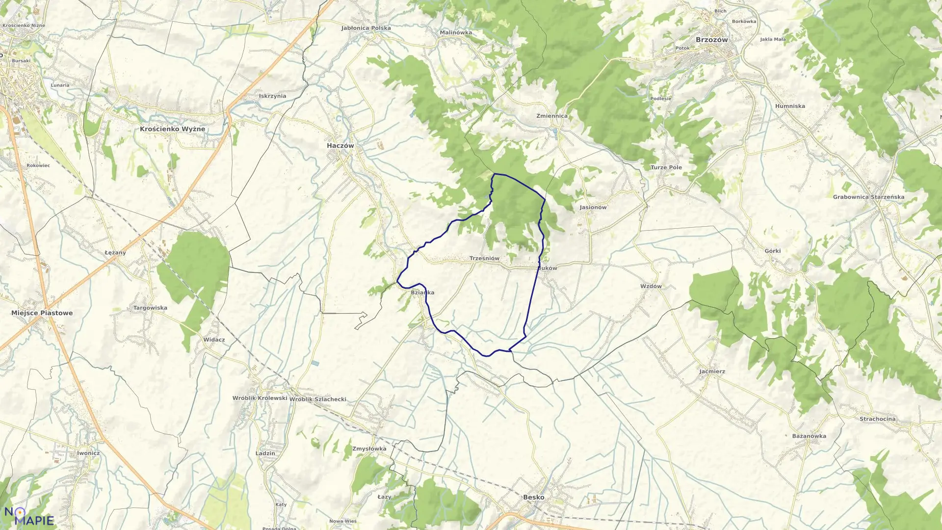 Mapa obrębu Trześniów w gminie Haczów