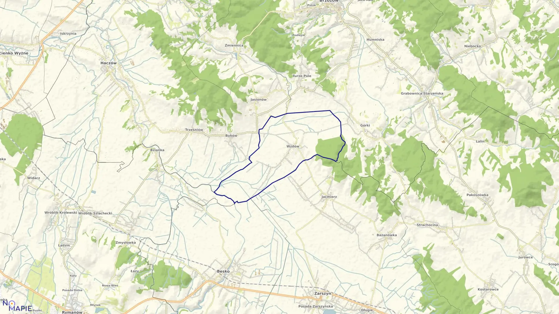 Mapa obrębu Wzdów w gminie Haczów